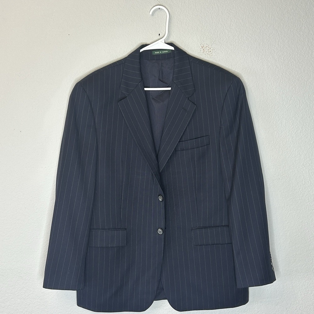 Vintage 90s Lauren Ralph Lauren Navy Blue Pinstripe Suit Jacket Men's Size 40S